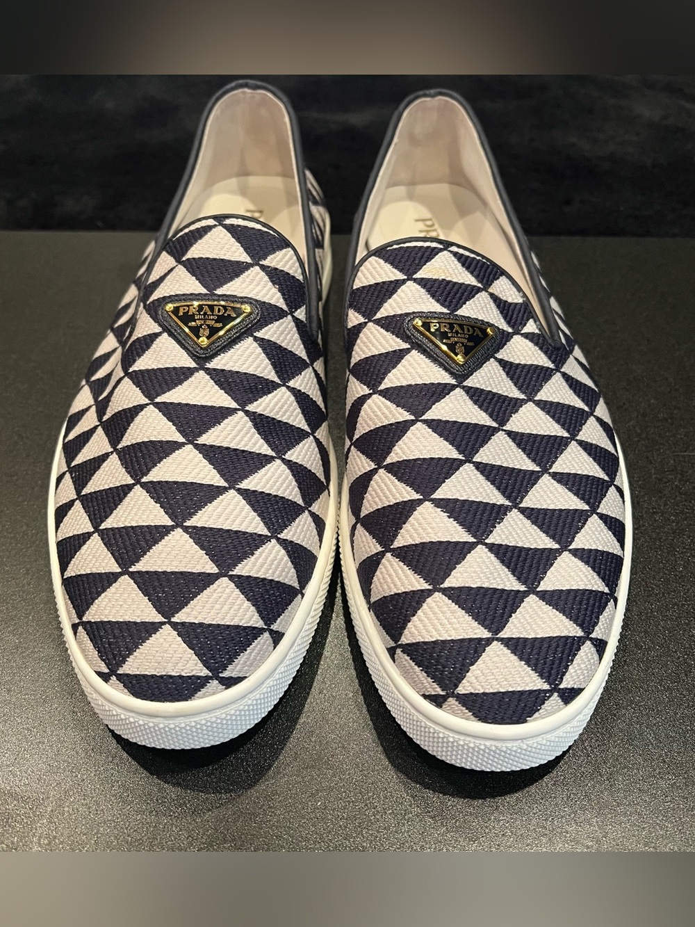 Prada Symbole Logo Loafer Mens Slip-on Sneakers White/Black Size 10US - Picture 3 of 13